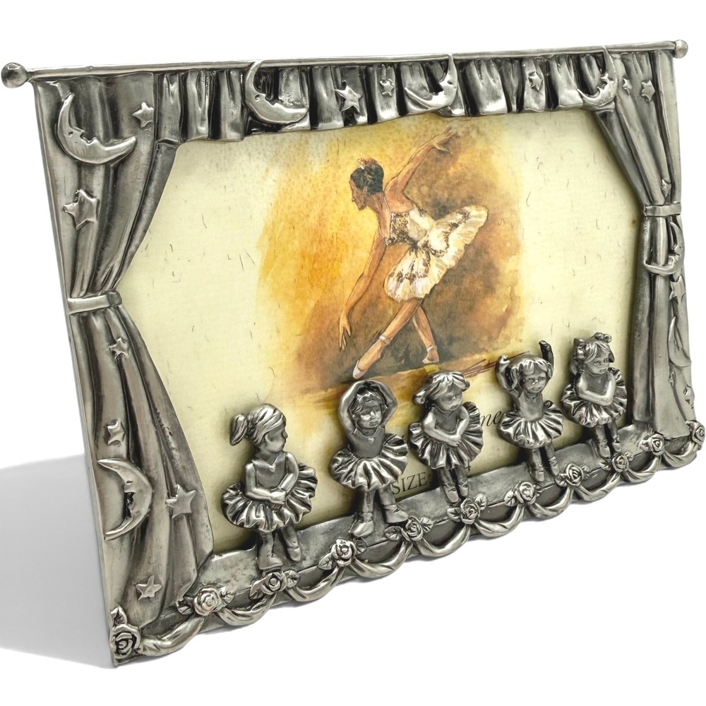 Vintage Pewter Ballerina Picture Frame 4x6 Silver Ballet Core Nursery HK Perfect